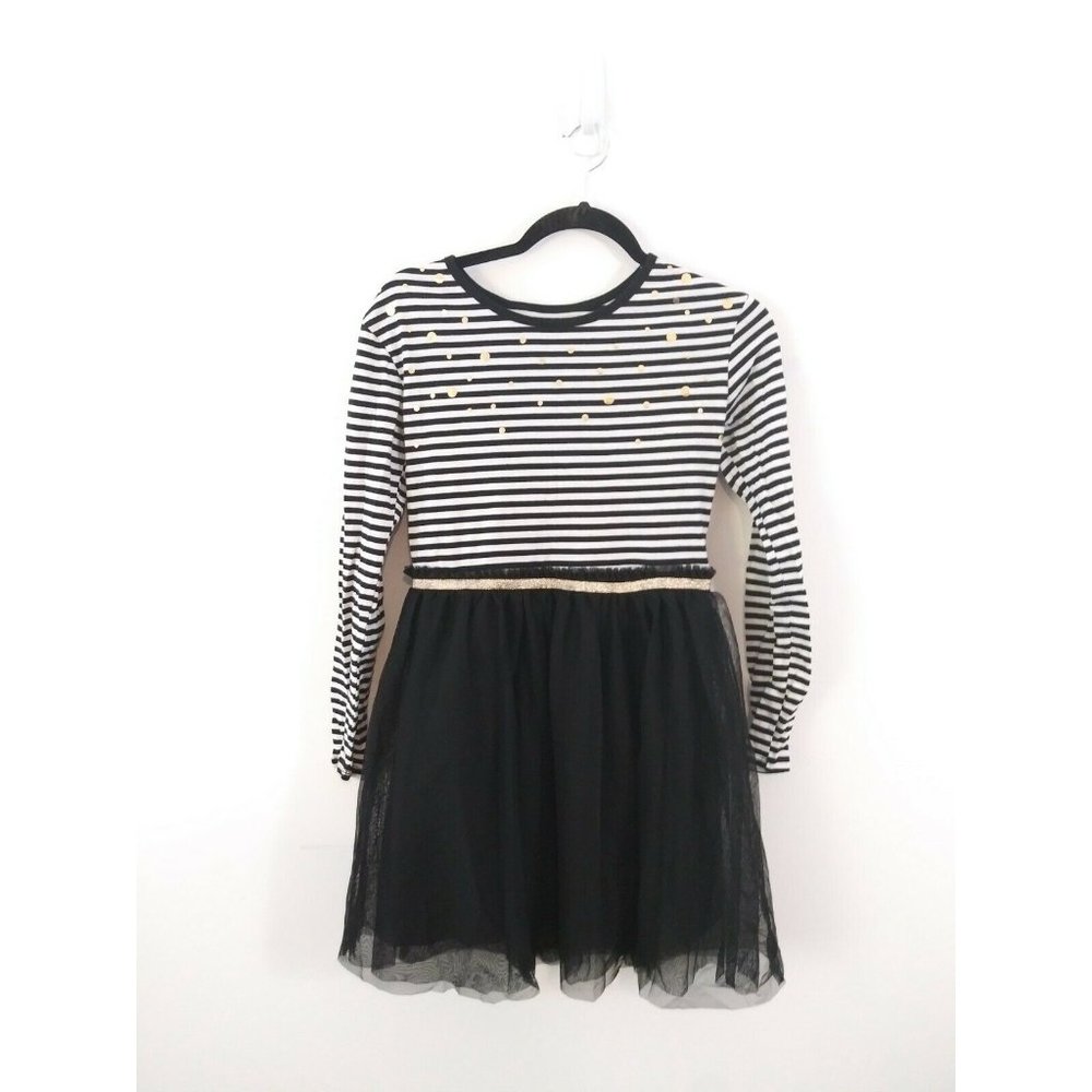 Cat & Jack Girls Long Sleeve Skater Dress Black Tulle Skirt SZ XL 14/16 Gold Dot